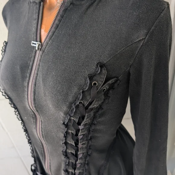 Royal Bones Tripp NYC Corset Lace Up Black Steampunk Hoodie Size XS - Picture 6 of 16
